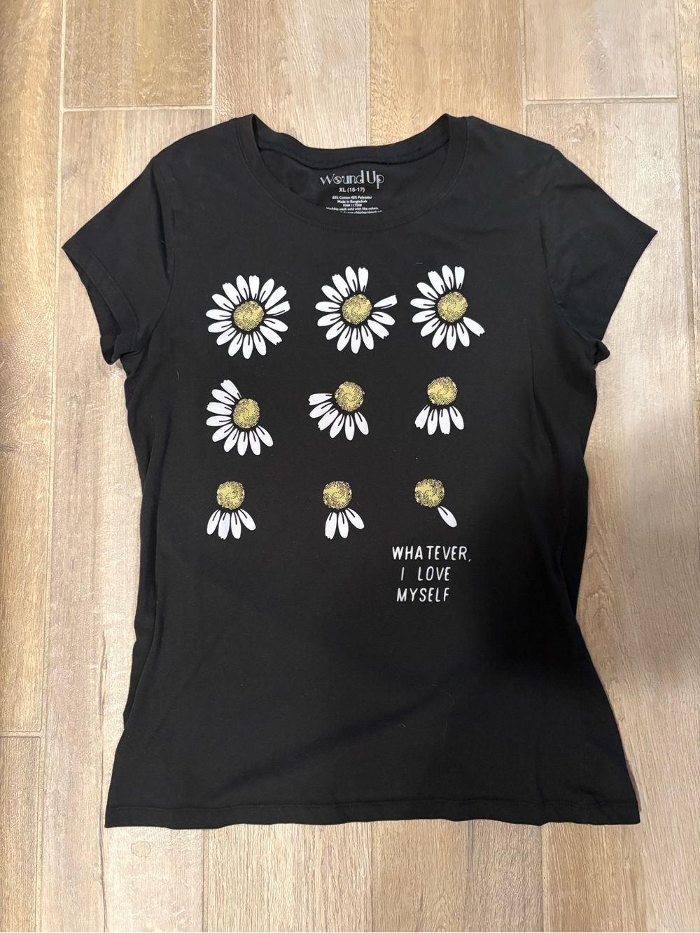 Black Daisy Graphic Tee - "Whatever, I Love Myself"